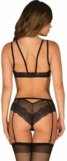 Obsessive Allastia Sexy Σετ Εσωρούχων με Δαντέλα & Ζαρτιέρες Black 2τμχ