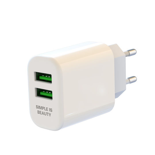 XO Ladegerät mit 2 USB-A Anschlüsse und Kabel Blitzschlag Weißs (L85C)