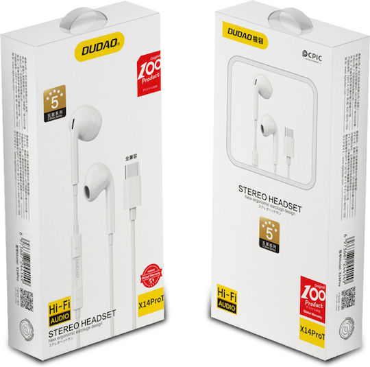 Dudao X14 Pro T Earbuds Handsfree με Βύσμα USB-C Λευκό
