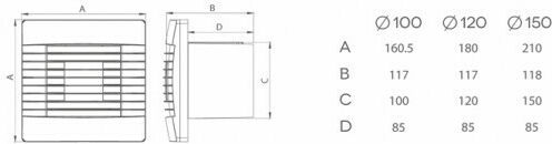 AirRoxy Prestige 100 Wall-mounted Ventilator Bathroom 100mm White