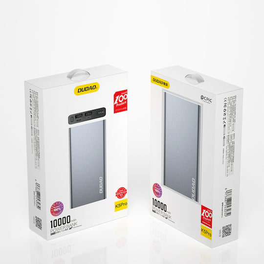 Dudao K5Pro Power Bank 10000mAh με 2 Θύρες USB-A Ασημί