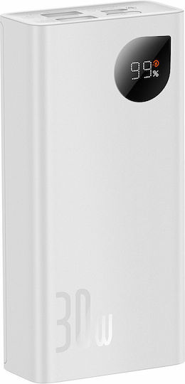 Baseus Adaman2 Power Bank 10000mAh 30W с 2 USB-A порта и USB-C порт Power Delivery / Бързо зареждане 3.0 Бял