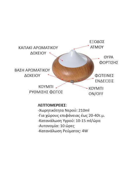 Led Συσκευή Αρωματοθεραπείας Καφέ 210ml 6SEN036