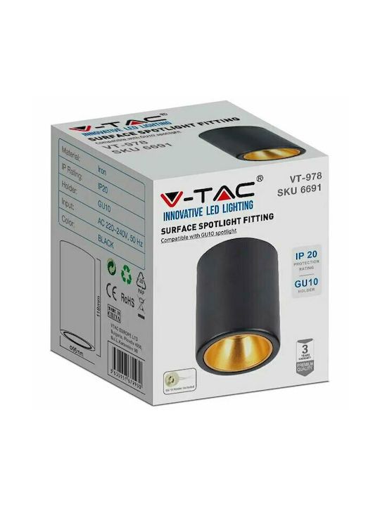 V-TAC Μονό Σποτ με Ντουί GU10 σε Μαύρο Χρώμα