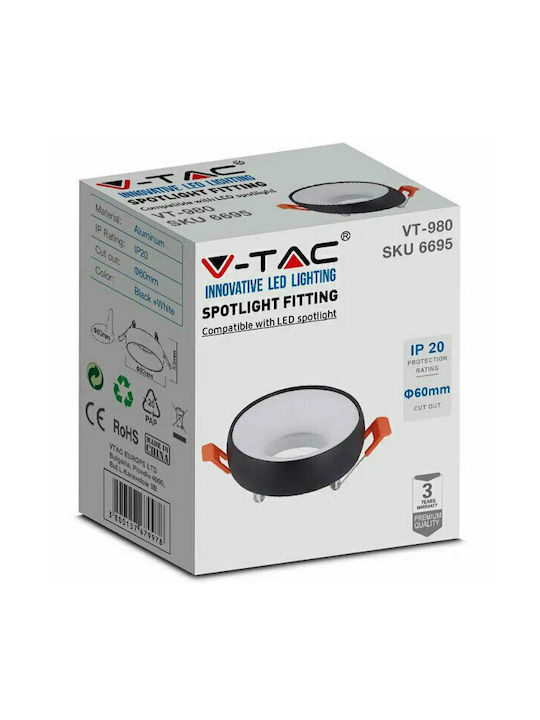 V-TAC Rotund Metalic Cadru pentru Spoturi GU10 Alb 9.2x9.2cm. 1buc