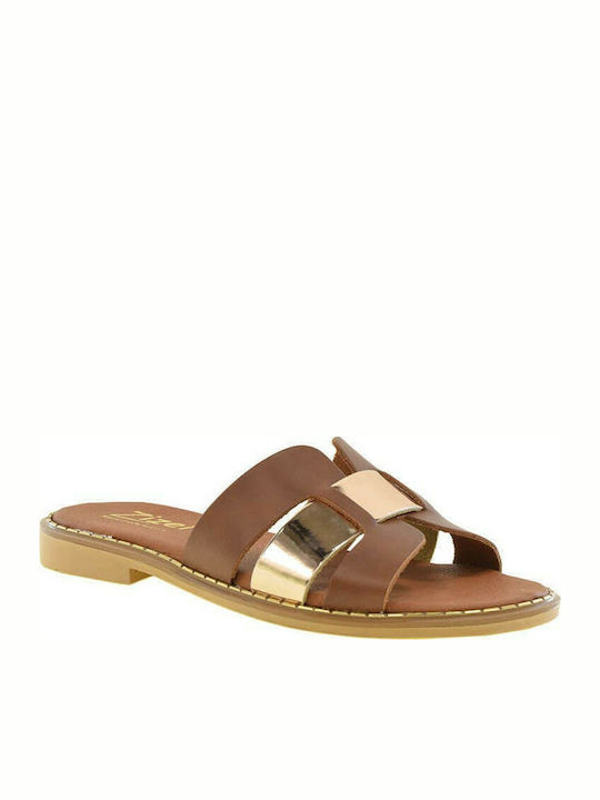 Zizel Leather Women's Flat Sandals in Tabac Brown Color