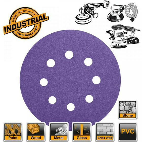 Ingco Orbital Sander Sanding Sheet K120 / K180 / K40 / K60 with 8 Holes 150x150mm Set 10pcs