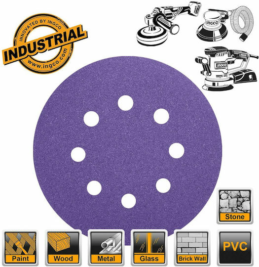 Ingco Orbital Sander Sanding Sheet K120 / K180 / K40 / K60 with 8 Holes 150x150mm Set 10pcs