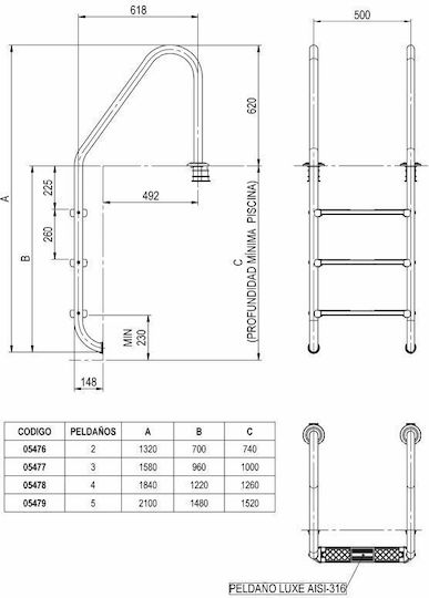 Astral Pool Standard Luxe Σκάλα Πισίνας από Αλουμίνιο 184x50x61.8εκ. Ασημί