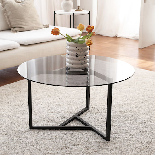 Masa De Cafea Centrală Rotundă Trio Din Sticlă Neagră L75xL75xÎ42cm