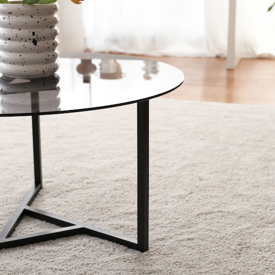 Masa De Cafea Centrală Rotundă Trio Din Sticlă Neagră L75xL75xÎ42cm