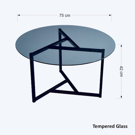 Masa De Cafea Centrală Rotundă Trio Din Sticlă Neagră L75xL75xÎ42cm