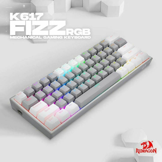 Redragon K617 FIZZ Gaming Mechanical Keyboard 60% with Custom Red switches and RGB lighting (English US) White / Grey