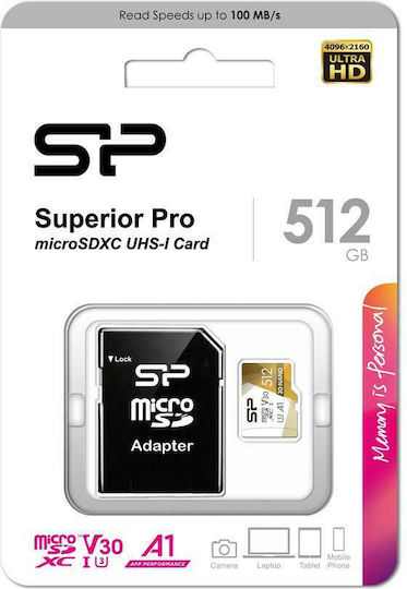 Silicon Power Superior Pro microSDXC 512GB U3 V30 A1 UHS-I 100MB/s Speicherkarten mit Adapter