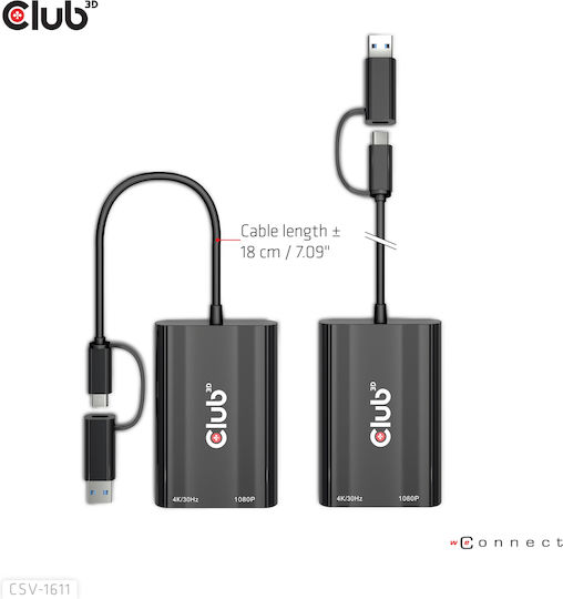 Club3D Μετατροπέας USB-A / mini DisplayPort male σε DVI-D female 1τμχ CSV-1611
