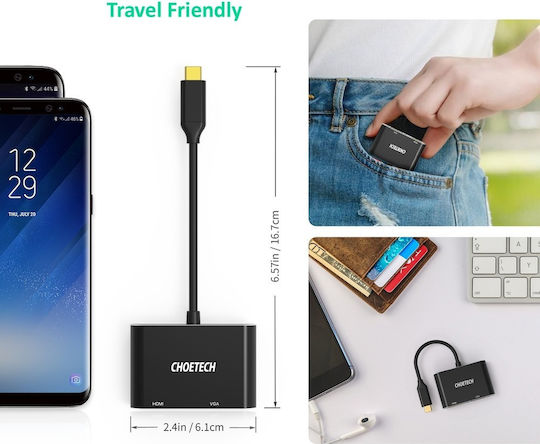 Choetech Convertor USB-C Masculin la HDMI / VGA Feminin 1 Bucată HUB-M17