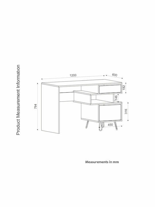 Γραφείο Match Ξύλινο Φυσικό / Ανθρακί 120x60x74cm