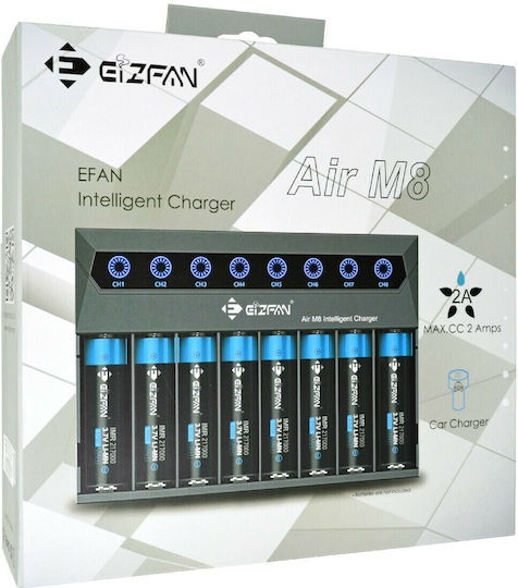 Efan Air M8 Charger 8 Batteries Li-ion Size 18650/21700