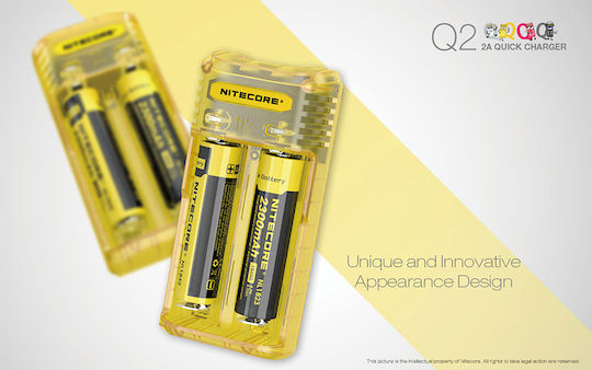 NiteCore Q2 Φορτιστής 2 Μπαταριών Li-ion Μεγέθους 18650 σε Juicy Mango χρώμα