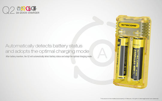 NiteCore Q2 Φορτιστής 2 Μπαταριών Li-ion Μεγέθους 18650 σε Juicy Mango χρώμα