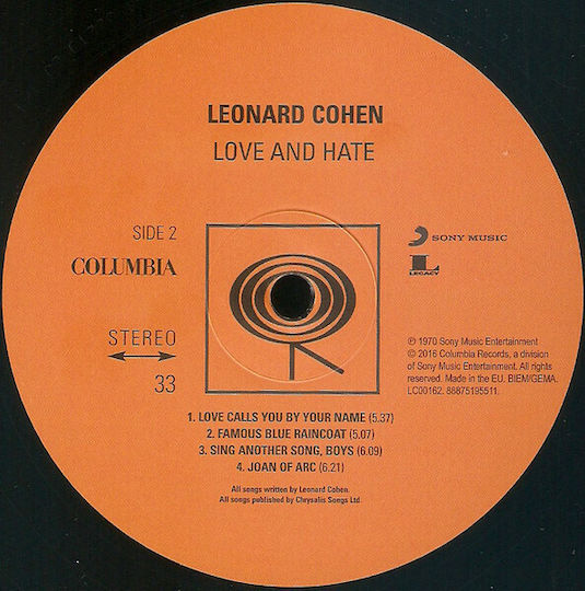 Leonard Cohen Songs Of Love And Hate LP