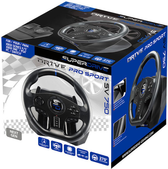 Subsonic Superdrive Pro Sport SV750 Steering Wheel with Pedals for PC / PS4 / XBOX One / Xbox Series X/S with 270 Degrees of Rotation