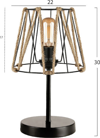 HomeMarkt Clancy Vintage Πορτατίφ από Σχοινί για Ντουί E27 με Καφέ Καπέλο και Μαύρη Βάση