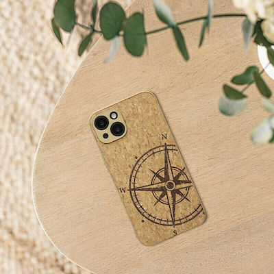 KWmobile Navigational Compass Wooden Back Cover Brown (iPhone 13)