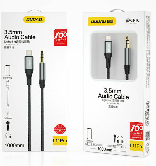 Dudao L11 Pro Braided 3.5mm to Lightning Cable Μαύρο 1m