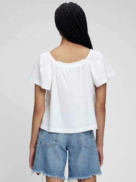 GAP Women's Summer Blouse Cotton Short Sleeve White