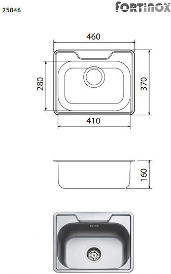 Fortinox Valley 25046 107-25046-110 25046-110 Drop-In Sink Inox Satin W46xD37cm Silver