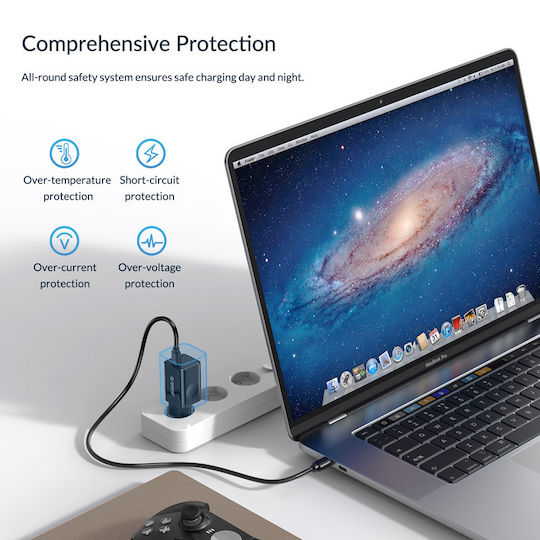 Orico Încărcător Fără Cablu cu Port USB-C 65W Livrarea energiei / Quick Charge 2.0 / Quick Charge 3.0 Negruς (PV65-C)