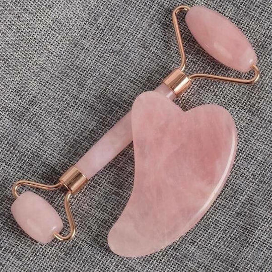 Face Roller & Gua Sha Tool from Rose Quartz 2pcs