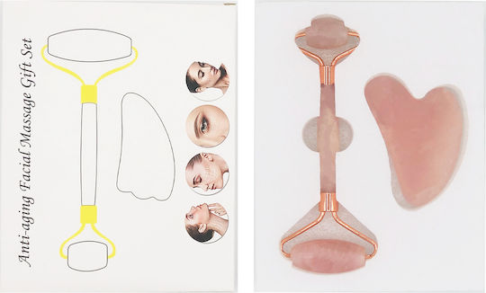 Face Roller & Gua Sha Tool from Rose Quartz 2pcs