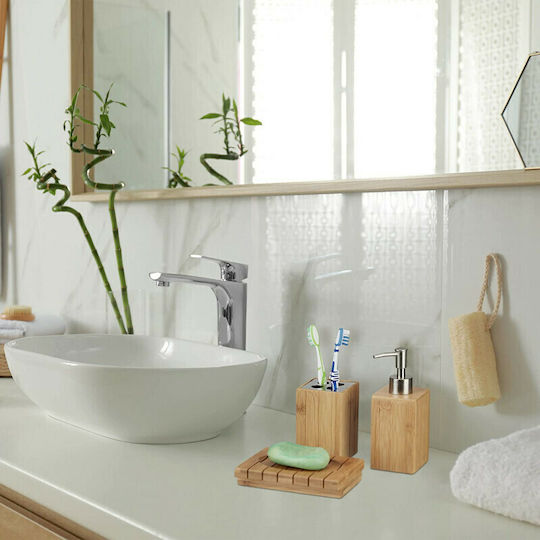 Relaxdays Set Accesorii Baie Bambus Maro 3buc