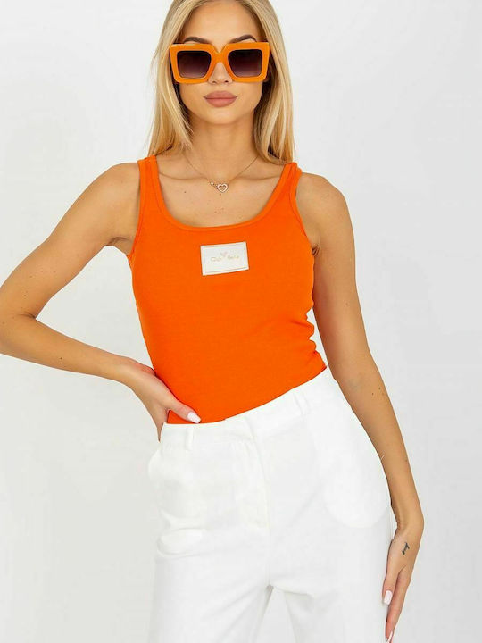 Och Bella Damen Sommer Bluse Baumwolle Ärmellos Orange