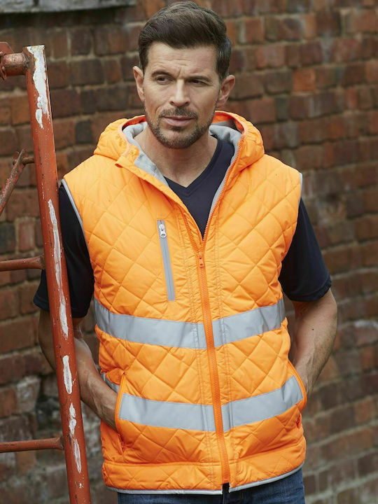 Yoko HV007 Waterproof Men's Safety Vest with Reflective Film with Hood and Fleece Lining Orange