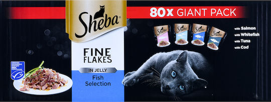 Sheba Fine Flakes Fish Selection Wet Food for Adult Cats in Pouches with Fish 80x85gr