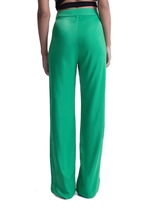 Project Soma Early Sunset Women's High-waisted Fabric Trousers in Straight Line Green