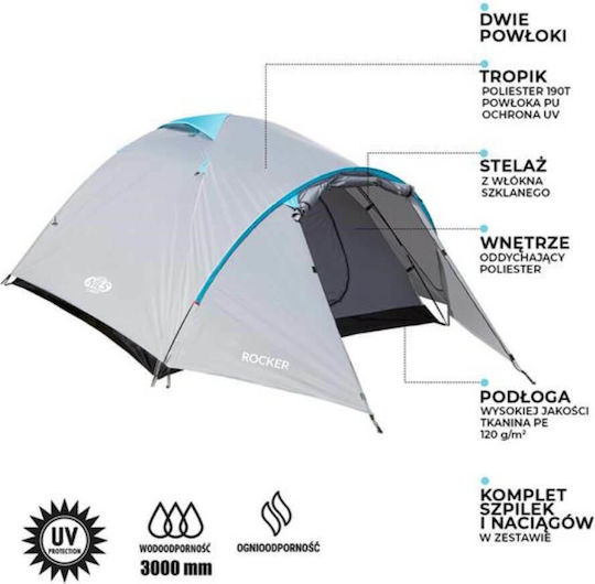 Camp NC6013 Σκηνή Camping Igloo Ορειβασίας Λευκή με Διπλό Πανί 4 Εποχών για 3 Άτομα Αδιάβροχη 3000mm 345x210x130εκ.