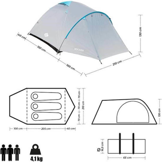 Camp NC6013 Σκηνή Camping Igloo Ορειβασίας Λευκή με Διπλό Πανί 4 Εποχών για 3 Άτομα Αδιάβροχη 3000mm 345x210x130εκ.
