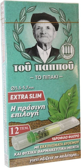 Tou Pappou Пури за Цигари Extra Slim 5.7mm с Вкус на Мента Зелени 12 Броя