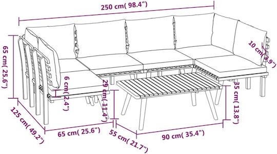Outdoor Living Room Set 7 Pieces Acacia With Pillows