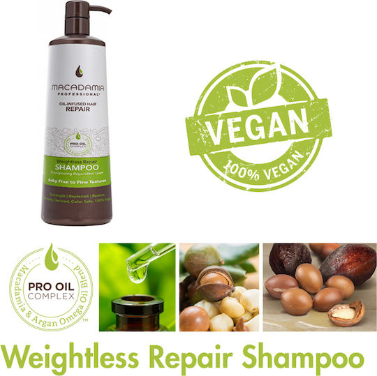 Macadamia Weightless Repair Shampoos Reconstruction/Nourishment & Hydration for Fragile, Αντι-Θραύση Hair 1000ml