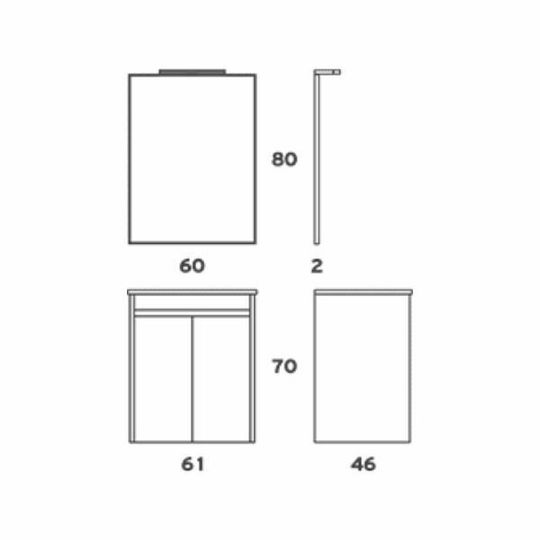 Zebis Eco 060 Πάγκος με Νιπτήρα & Καθρέπτη Μ60xΒ46xΥ70cm M-2910