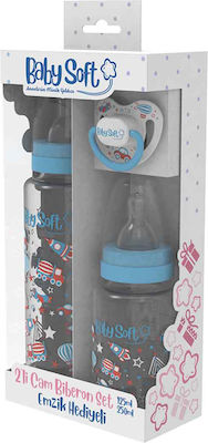 BabySoft Set aus Glasflaschen mit Silikonsauger für 6+ Monate Blue 250ml 2Stück