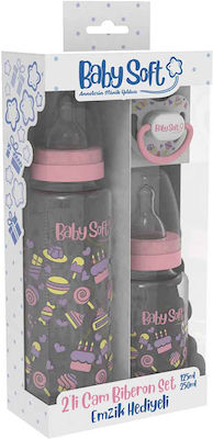 BabySoft Set aus Glasflaschen mit Silikonsauger für 6+ Monate Pink 250ml 2Stück