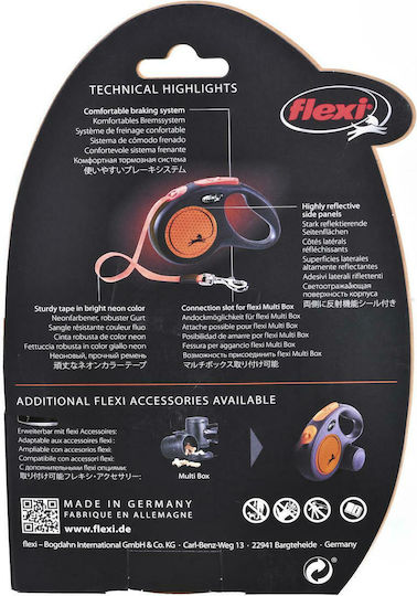 Flexi Foldable Dog Leash/Lead Strap New Neon M 5m up to 25kg Orange in Orange color 5m up to 25kg