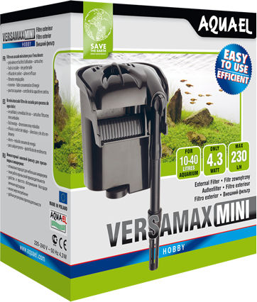 Aquael Versamax Mini Pendant Aquarium Filter for Aquariums Up to 40lt Capacity with Flow Rate 235lt/h and Power 4.3W