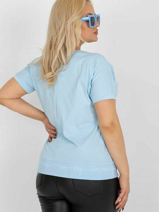 Relevance Women's Blouse Cotton Short Sleeve Light Blue